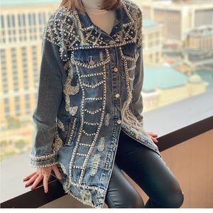 Embroidered oversized denim jacket